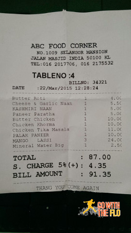 The bill for four persons (€23)