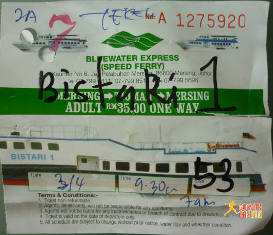 Our ticket after having cleared the five steps to boarding and every step leaving its mark.