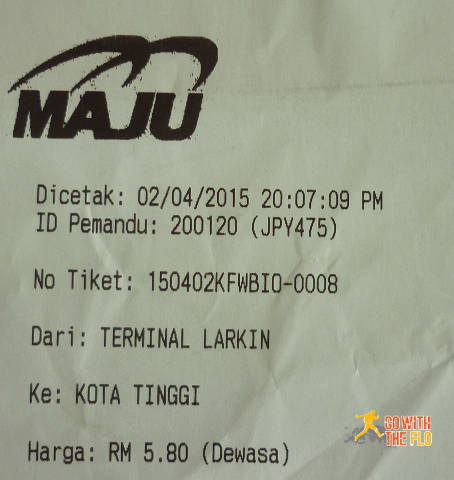 5.80 MYR to Kota Tinggi (€1.50) for a 90mins bus ride... certainly not overpriced