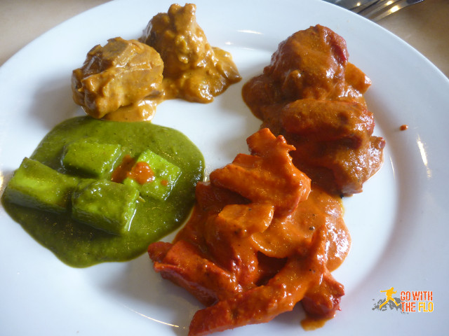 The three chicken dishes along with the paneer
