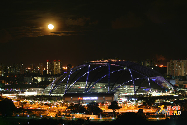 The National Stadium before the fireworks. They even arranged for a spectacular moonrise.