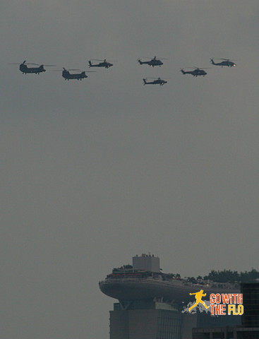 Another set of helicopters passing by Marina Bay Sands...