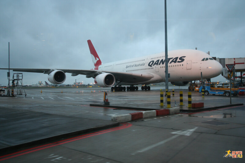 Qantas A380 seen on the sightseeing bus from T5 to T4