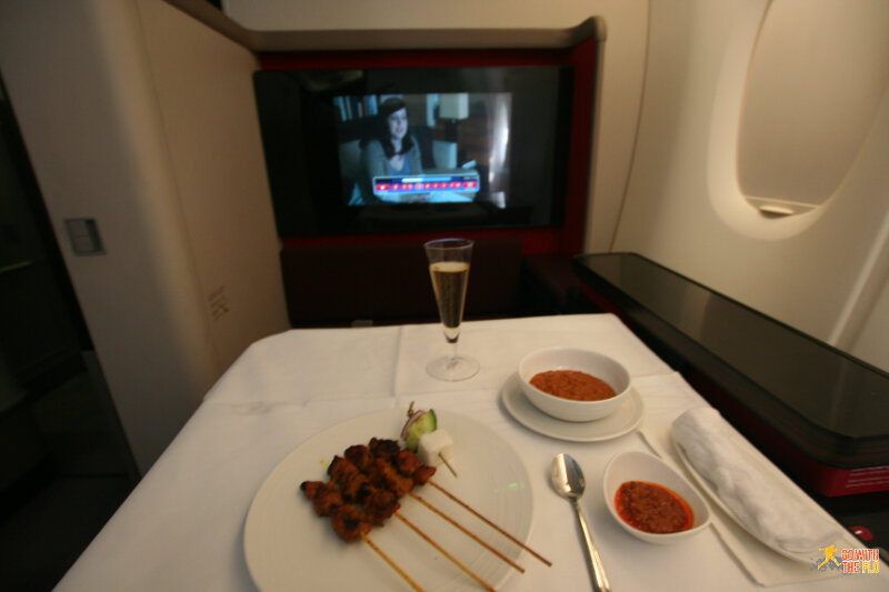 Malaysia Airlines A380 First Class - Satay appetizer