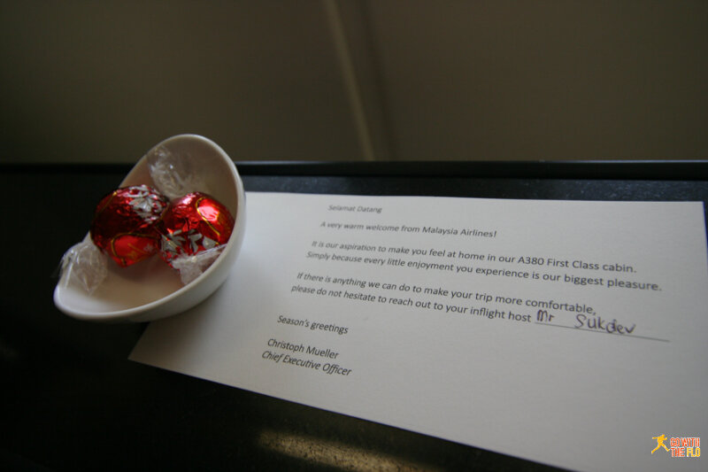 There were some chocolates and a message from the CEO placed at the seat