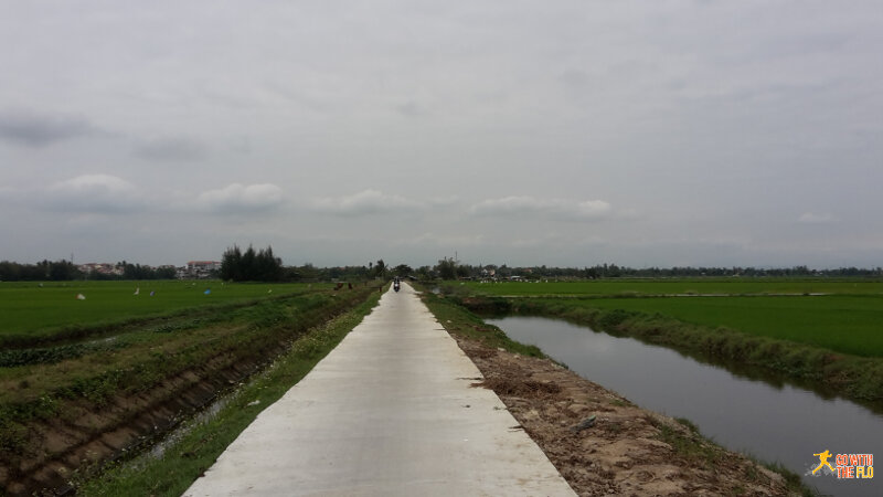 Riding through rice paddies