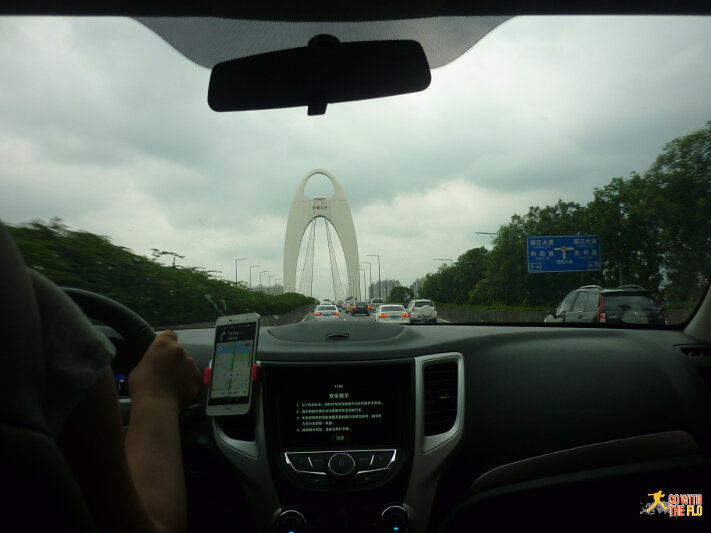 Crossing the Pearl River on the Liede Bridge.