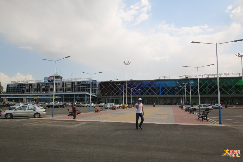 Old and new terminal at the airport. A few flights a day to Russia and neighboring countries. Few flights a week to Dubai, Istanbul.