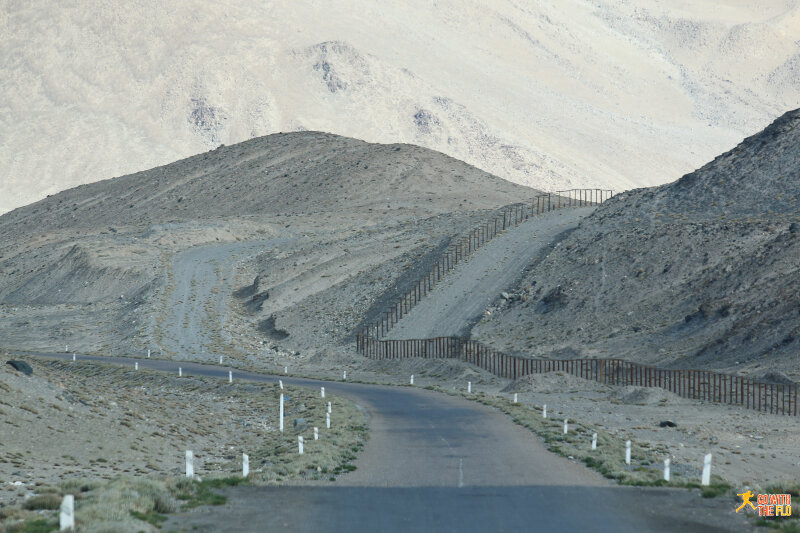Barbed wire securing the border between Tajikistan and China