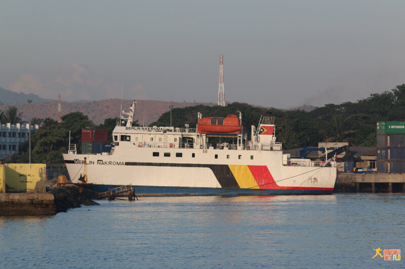 The island's biggest ferry, the Berlin Nakroma at Dili harbor. The German government financed the ferry (Nakroma means rising sun in Tetum).