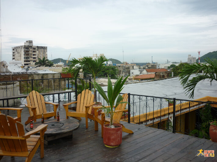 The common room at La Brisa Loca in Santa Marta, Colombia is on the rooftop.