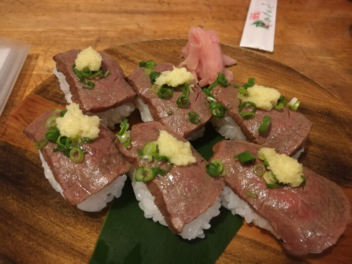 Beef Sushi at 島料理居酒屋 あだん亭