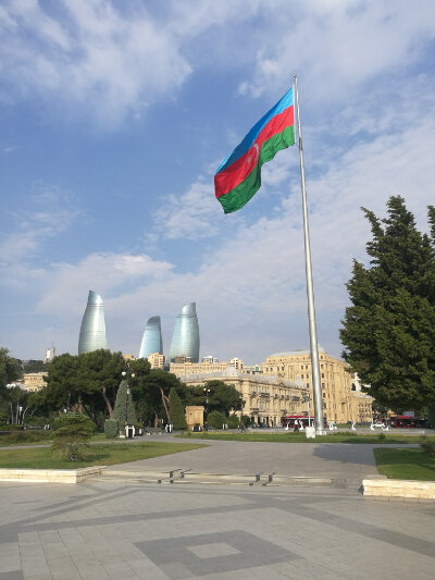 View from the Bulvar towards the Flame Towers