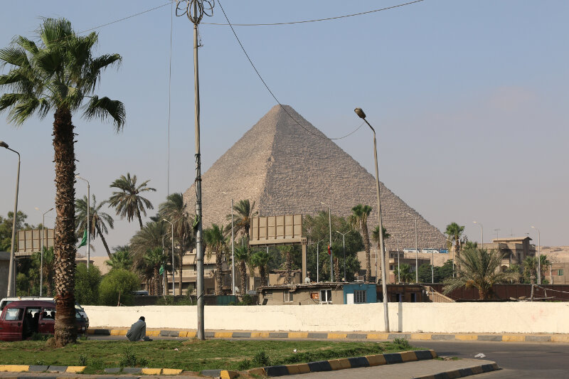 Getting off the bus, the pyramids are hard to miss