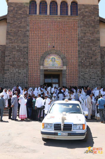 Wedding group in front of St. Francis Church