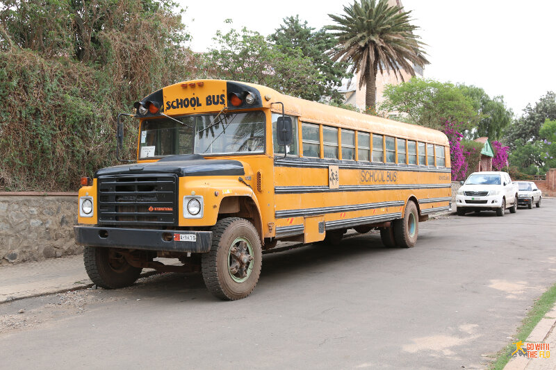 I'd love to find out how this school bus ended up here